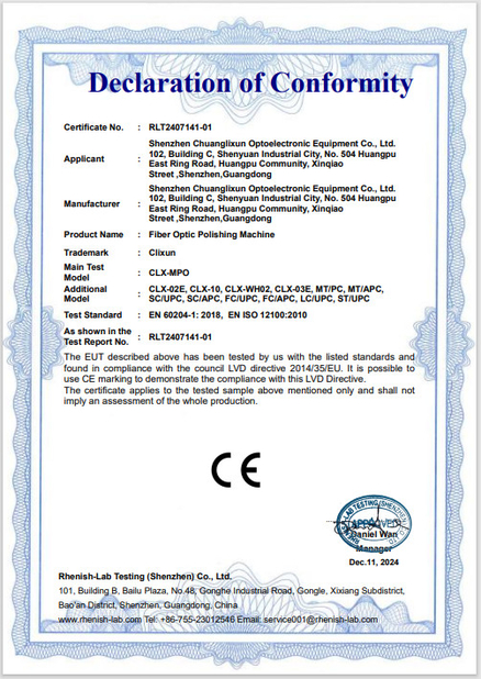 چین Shenzhen Chuanglixun Optoelectronic Equipment Co., Ltd. گواهینامه ها
