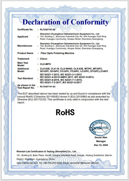 چین Shenzhen Chuanglixun Optoelectronic Equipment Co., Ltd. گواهینامه ها